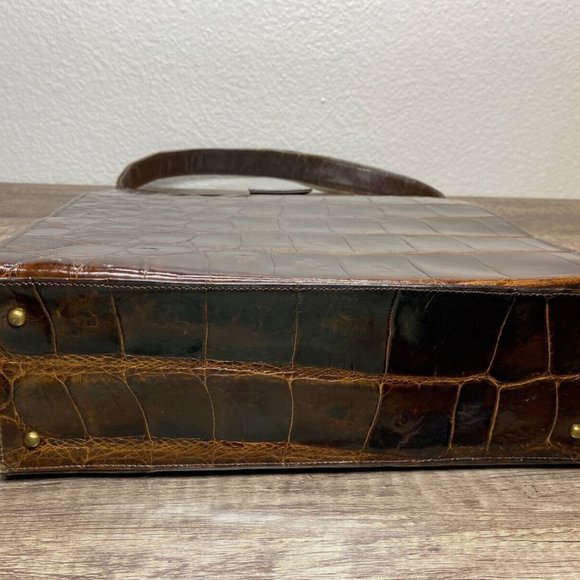 Vintage 1950s Genuine Alligator Crocodile Dark Brown Handbag Rectangular - Picture 13 of 16